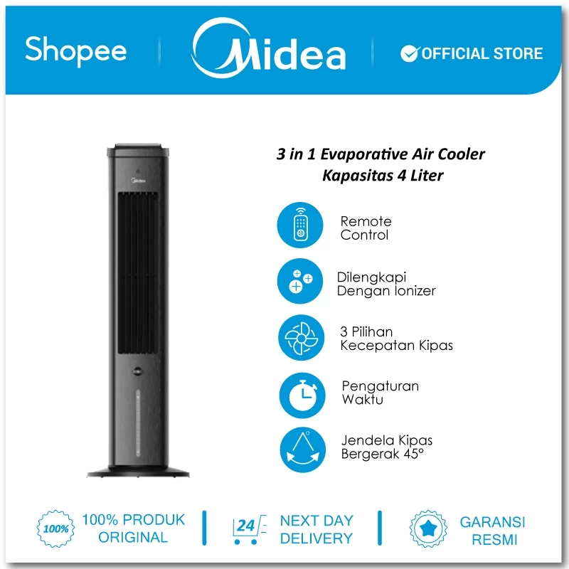 Midea Air Cooler 3 In 1 MAC400R0BPH / MAC400R0APW / MAC 400 R0BPH Humidifier FREE Ice Pack - Image 2